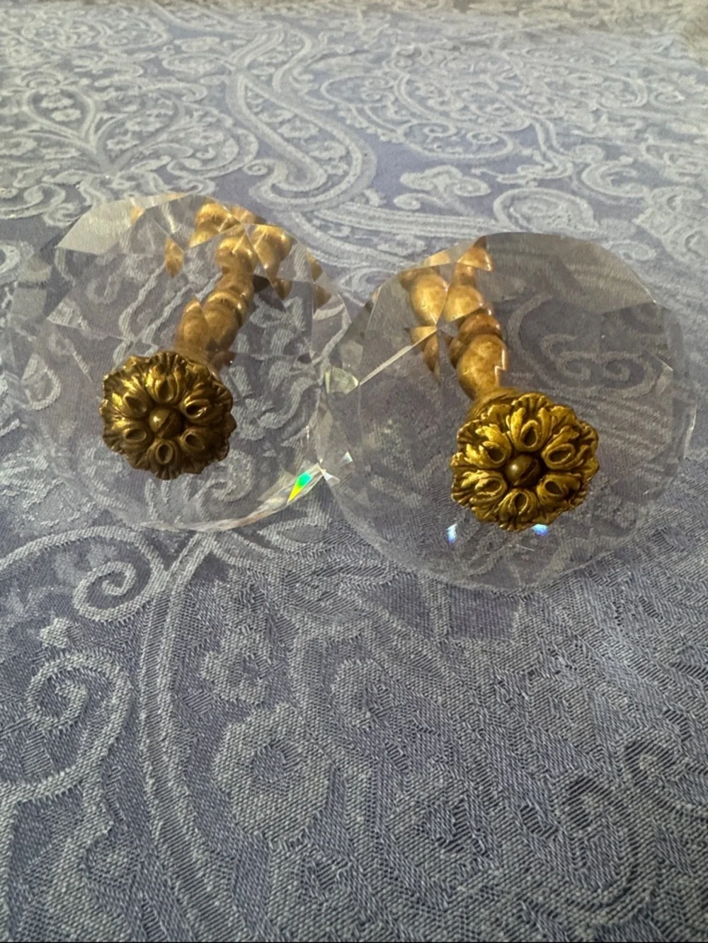 Vintage Pair of Crystal and Brass Curtain Hold backs